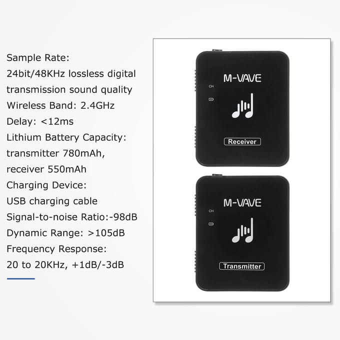 M-VAVE SWS10 2,4 GHz draadloze oortelefoonmonitor Transmissiesysteem Oplaadbare zender en Transmitter zwart