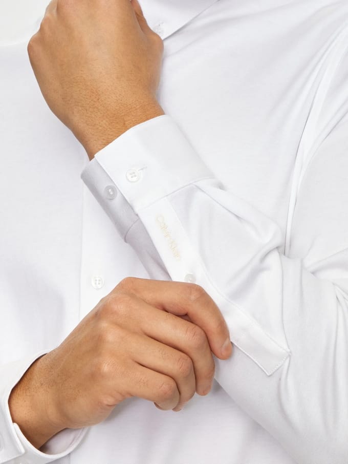 Calvin Klein - Heren Overhemden Smooth Cotton Slim Overhemd - Wit - Maat S