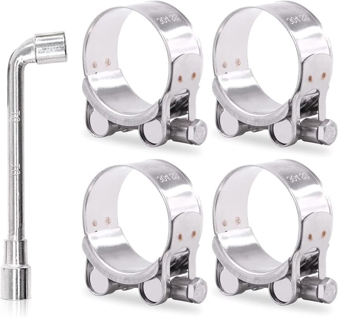 4x Zware T-Bout Slangklemmen RVS 304 voor Buis en Pijp, Verstelbaar 44-47mm