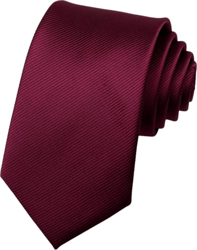 Fako Fashion - Brede Stropdas - Gestreept - Ribstructuur - 100% Zijde - Effen - 8cm - 145cm - Donkerrood