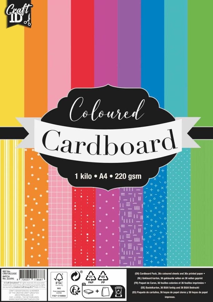 Creative Craft Group gekleurd karton A4 papier 220gsm 72 vellen knutselen.