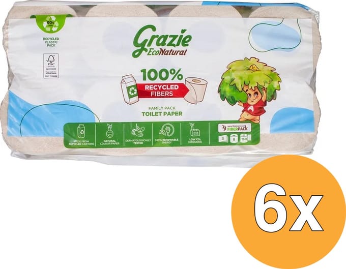 6x Grazie Natural Toiletpapier 3-laags (8 stuks)