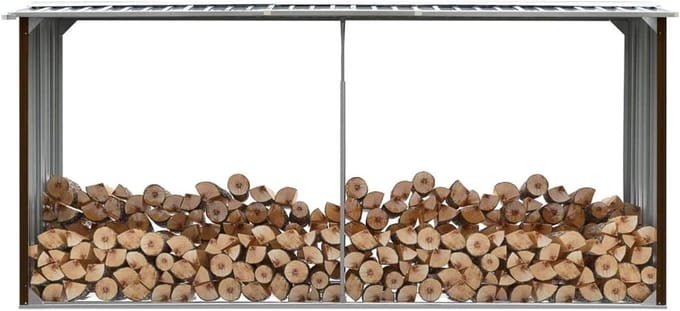 Houten Box - Houtopslag - Open Haard - Gegalvaniseerd Staal - 330 cm - Bruin