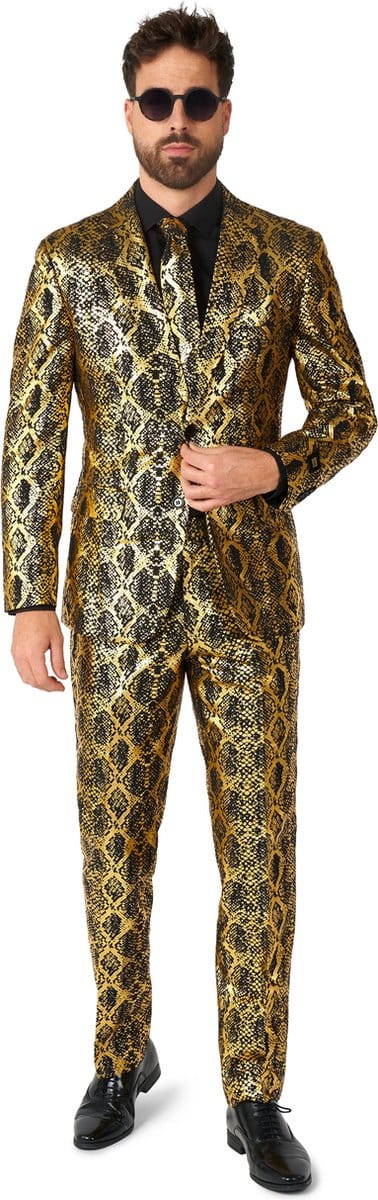 OppoSuits Shiny Snake - Mannen - Heren Kostuum - Carnaval- en Halloweenkleding - Goud - Maat: S