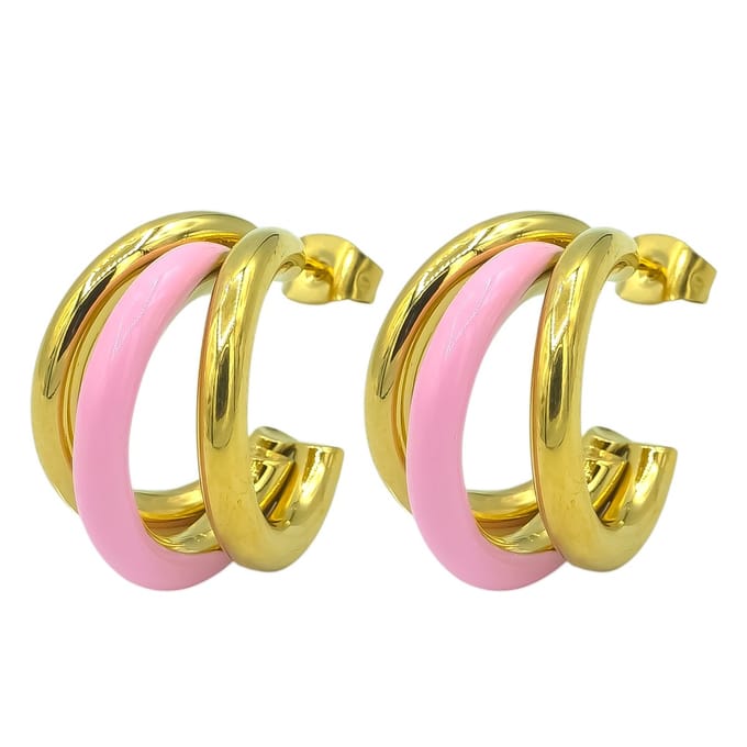 Chunky oorbellen roze emaille – Dames oorstekers (30x16mm)