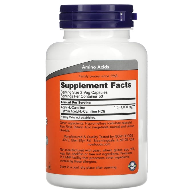 Now Foods - Acetyl-L-Carnitine 500 mg - 100 Vegicaps