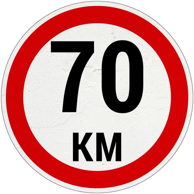 70 km bord | Sign Again materiaal | 15 cm