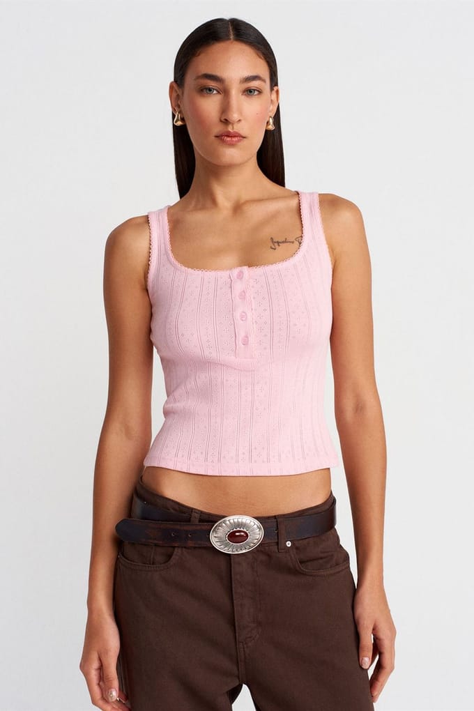 Slim Fit Geribbelde Katoenen Blouse met Vierkante Hals