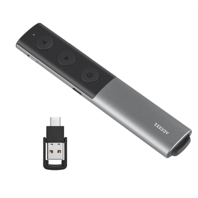 Accezz Draadloze Presentatie Klikker - Wireless Presenter met Laser Pointer - Inclusief USB en USB-C Adapter - Zwart / Grijs