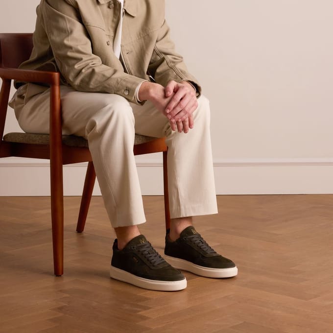 Manfield - Heren - Donkergroene suède sneakers - Maat 40