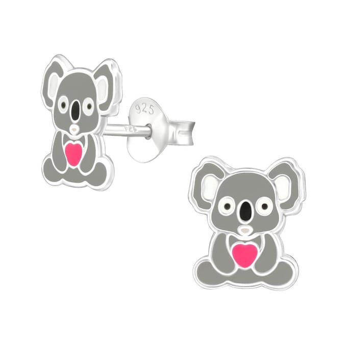 Princess Oorbellen Koala - 925 Zilver E-Coating - Dier - 8x9mm
