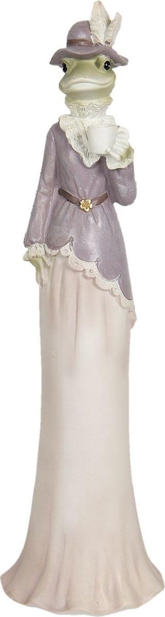 Clayre & Eef Beeld Kikker 7x7x32 cm Beige Paars Kunststof