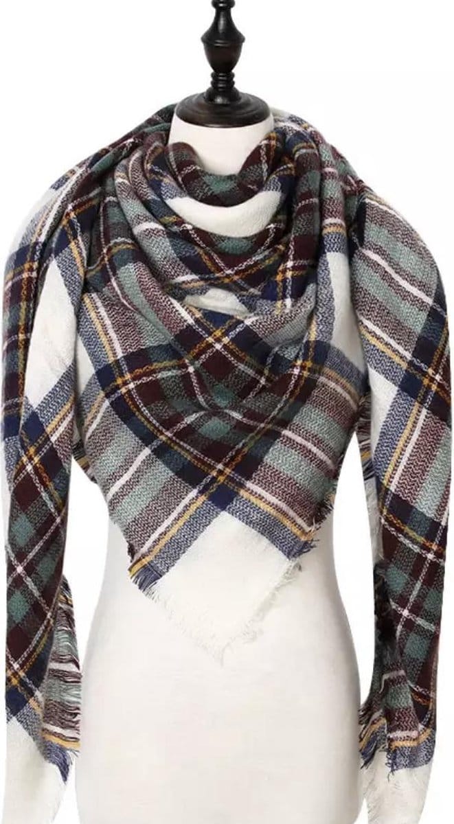 Emilie Scarves - sjaal - driehoeksjaal - geruit - wit - blauw