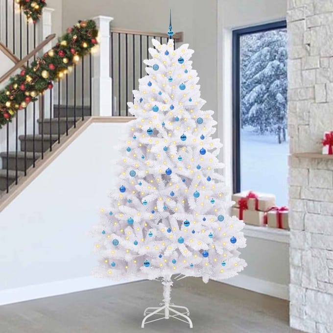 vidaXL - Kunstmatige - Hinged - Kerstboom - Wit - 270 - cm - PVC - en - Staal