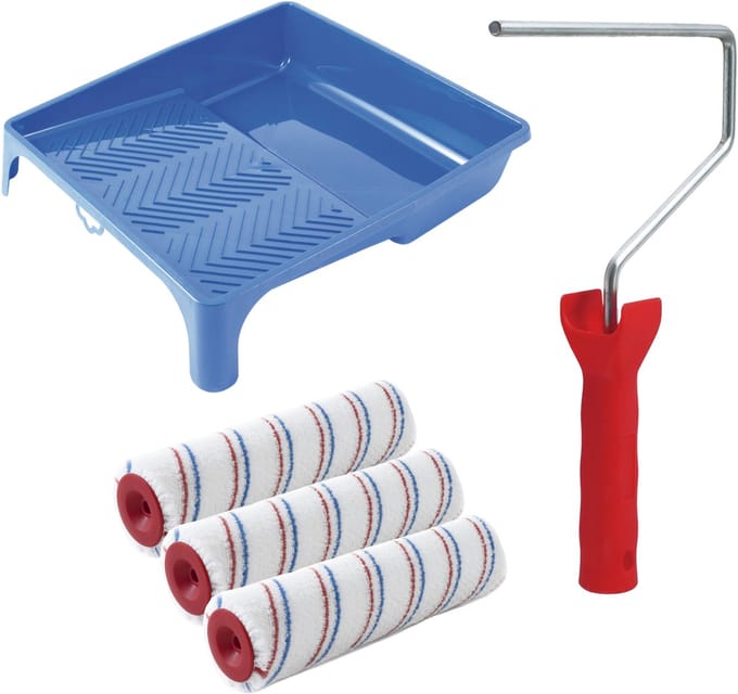 Sorex pluisvrije verfrollers schilderen set - met beugel en verfbak - 3x vacht rollers - breedte 25 cm - dikte 6.5 cm