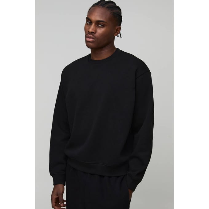 Essential Oversized Boxy Crew Neck Sweatshirt | Black | Size Small