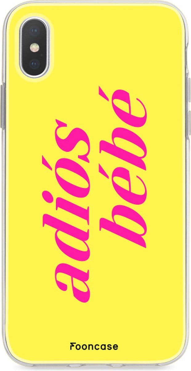Fooncase Hoesje Geschikt voor iPhone Xs - Shockproof Case - Back Cover / Soft Case - Adios Bebe / Geel & Roze