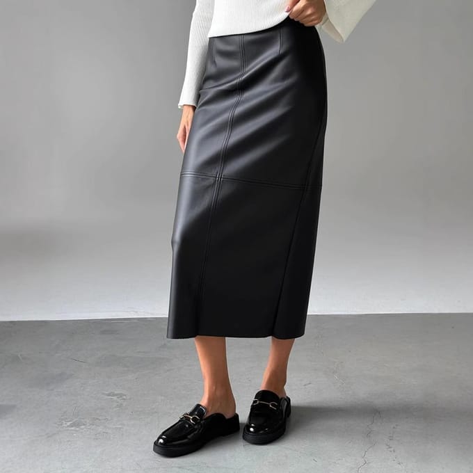 Dames Winter Nieuwe Hoge Taille Slanke Split Rok PU Leer Midi-lengte Heupbedekkende Rok S gray