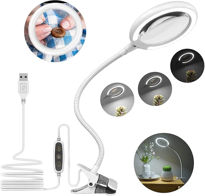 Unyqoos® Verstelbare vergrootlamp met LED-verlichting en klem voor precisiewerk