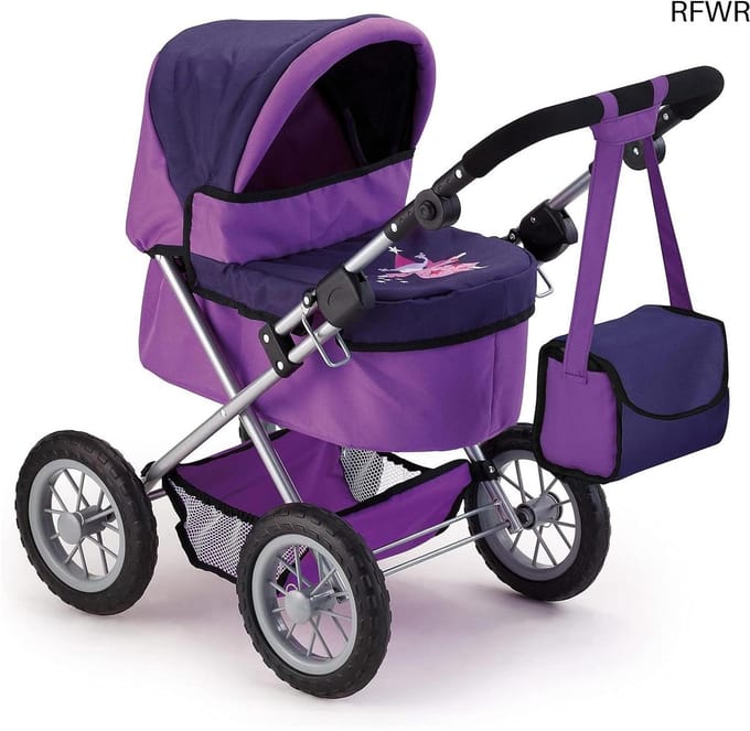 RFWR® Poppenwagen verstelbaar met tas en duwstang - Lila