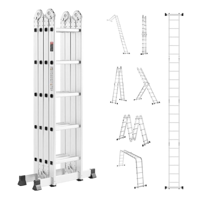 Échelle pliante polyvalente 7-en-1 5 marches Hauteur d'atteinte 19 pieds Métal
