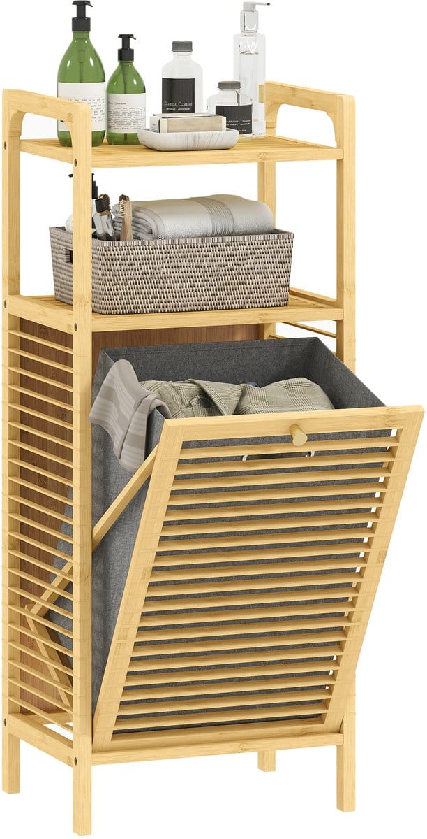 HOMCOM Badkamerkast - Bamboe - 40x30x95cm - Natuurlijk hout