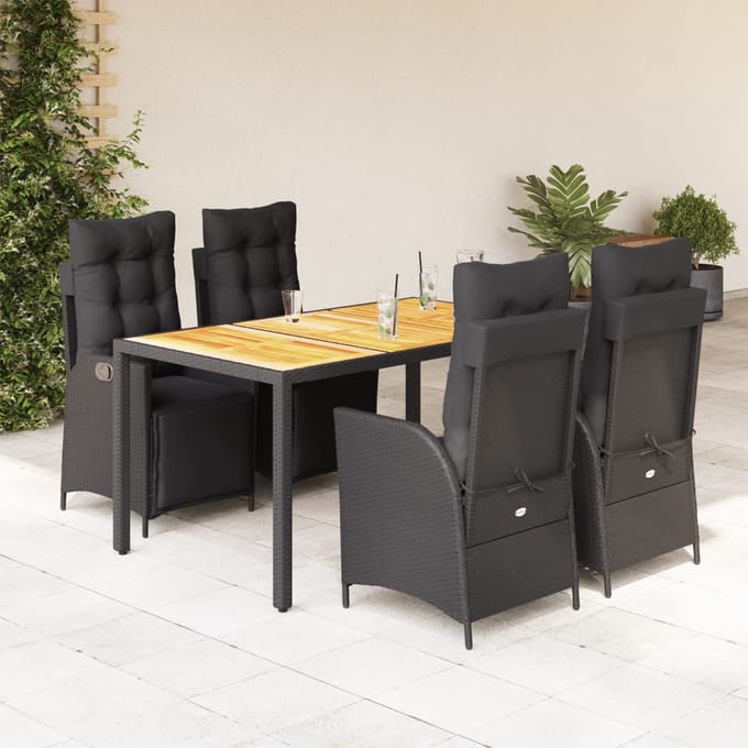 vidaXL - 5-delige - Tuinset - met - kussens - poly - rattan - zwart