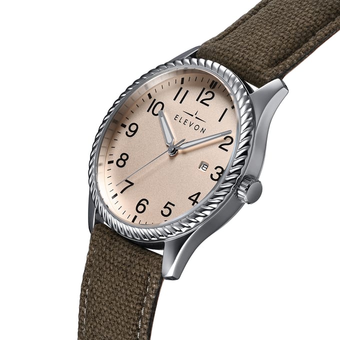 Elevon Crosswind-horloge met leren band en canvasbekleding met datum