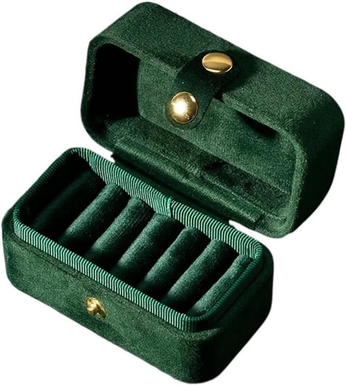 Mini sieradendoos - Reis organizer - Sieraden opbergen - Compact draagbaar formaat - 8.5 x 4.5 x 5 cm - Donkergroen