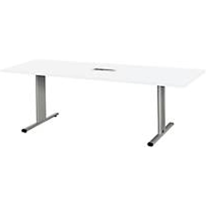 Schäfer Shop Select Vergadertafel Planova, rechthoekig incl. netbox, 2000 x 800 mm, wit, accentlijst blank aluminium