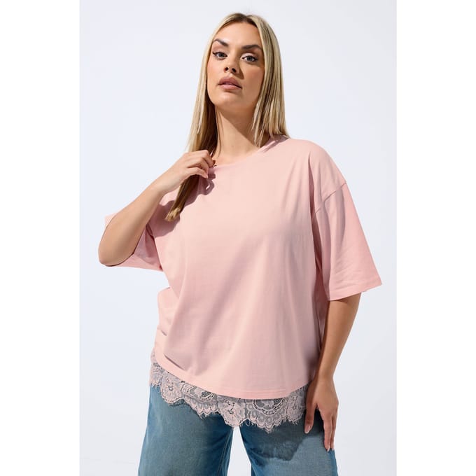 Limited Collection Pastelroze Tshirt Met Kanten Afwerking Size 48