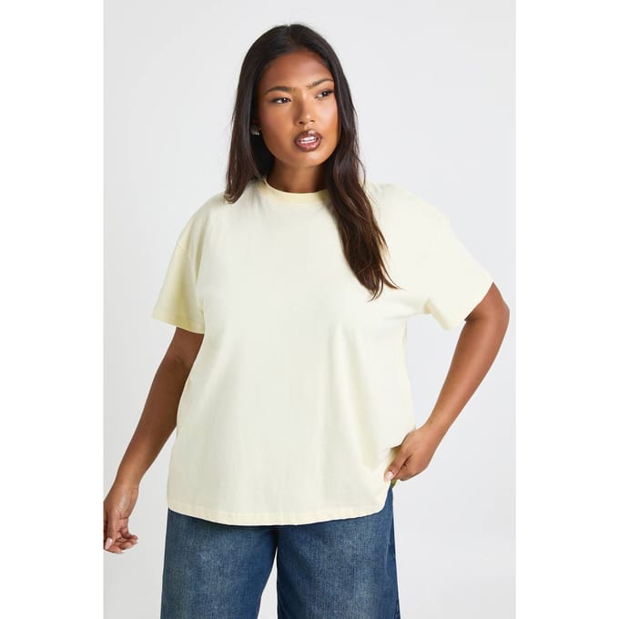boohoo Dames Plus Basic Oversized T-shirt met korte mouwen | Citroen | Maat: 50