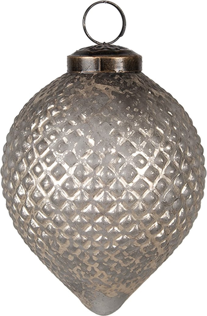 Clayre & Eef Kerstbal Overig Ø 8x10 cm Grijs Goudkleurig Glas Kerstballen