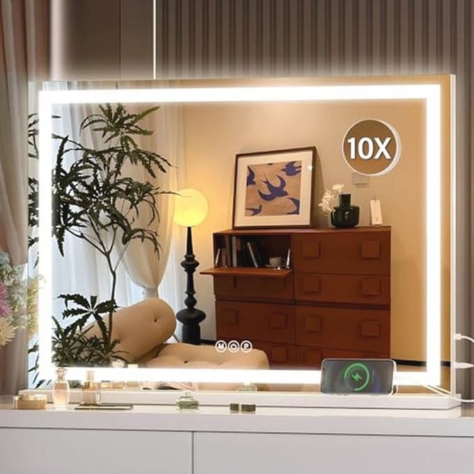 Verlichte make-upspiegel met Dimbare LED, 70 x 50 cm, Touchscreen Bediening, Drie Kleurmodus