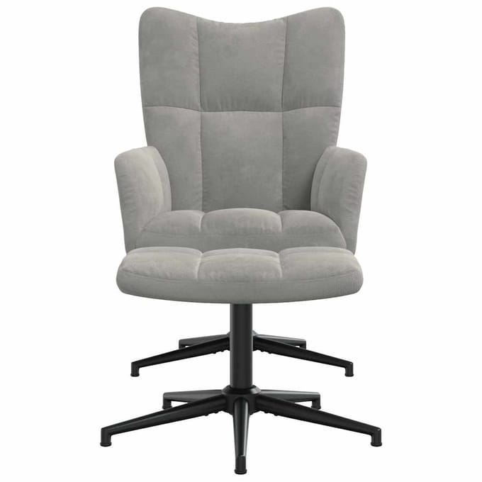 vidaXL - Relaxstoel - met - voetenbank - fluweel - lichtgrijs