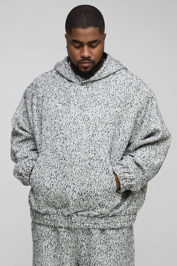 Plus Boucle Boxy Oversized Hoodie | Black | Size 2XL