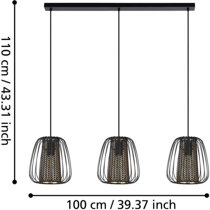 EGLO Curasao Hanglamp - E27 - 99,5 cm - Zwart/Goud