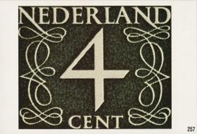 Briefkaart met afbeelding Cijfer 4 postzegel