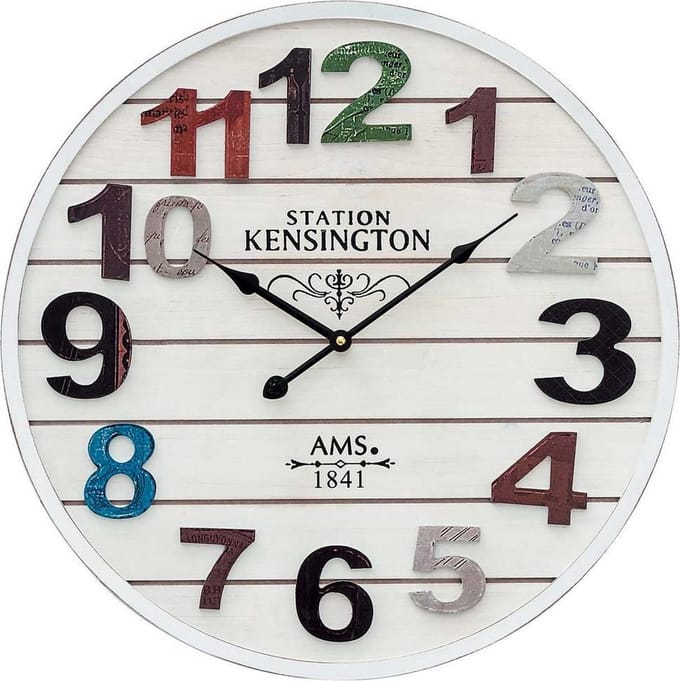 AMS W9538 - Wandklok - Analoog - Hout - Wit - Multikleur