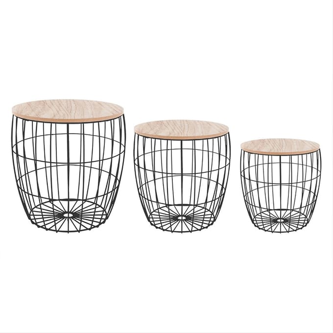 Set van 3 tabellen tabbladen geometrische ronde sofa - Acier|Hout|Paulownia - Wit - Wit - SILUMEN