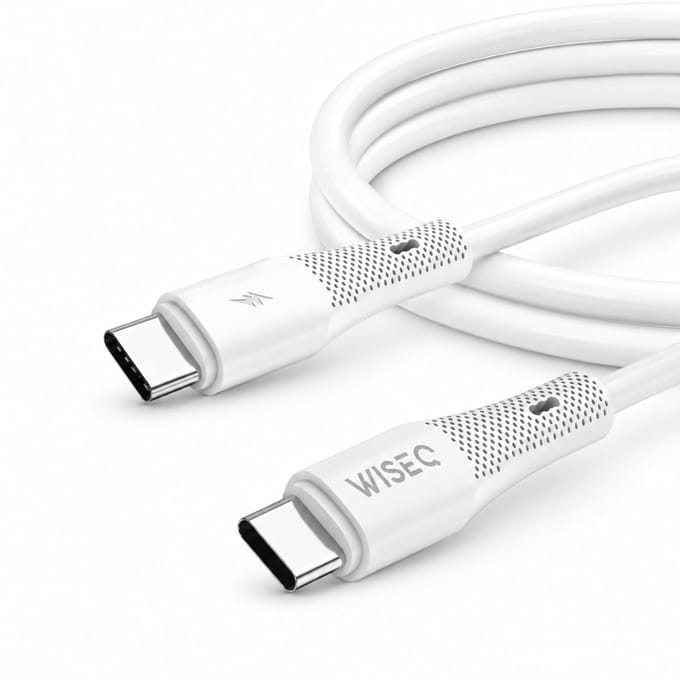 USB C oplaadkabel 1 m – fast charge datakabel – USB C naar USB C kabel - geschikt voor iPhone 17/16/15 & Samsung Galaxy – wit – WiseQ