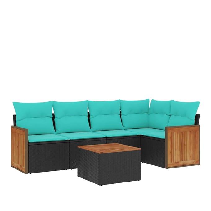 vidaXL - 6-delige - tuinbankset - met - kussens - van - zwart - polyrotan