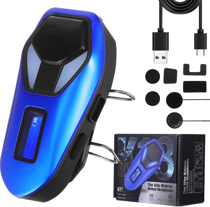 Motorhelm Intercom – Bluetooth 6.0 Headset met Noise Cancelling, Spraakassistent & LED-verlichting – IP65 Waterdicht, 800mAh Batterij (30-45 uur)