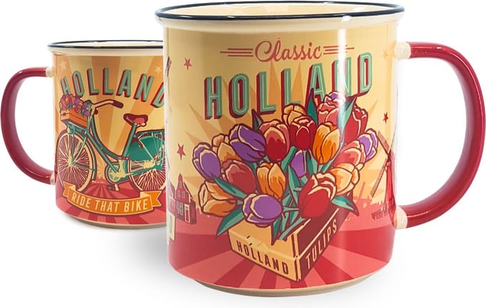 Vintage beker Holland tulpen en fiets