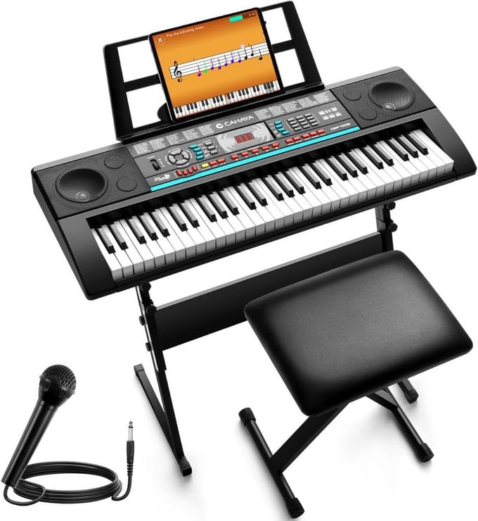 61-Toets Digitaal Keyboard voor Beginners met Standaard, Kruk en Microfoon - Inclusief Leerfuncties
