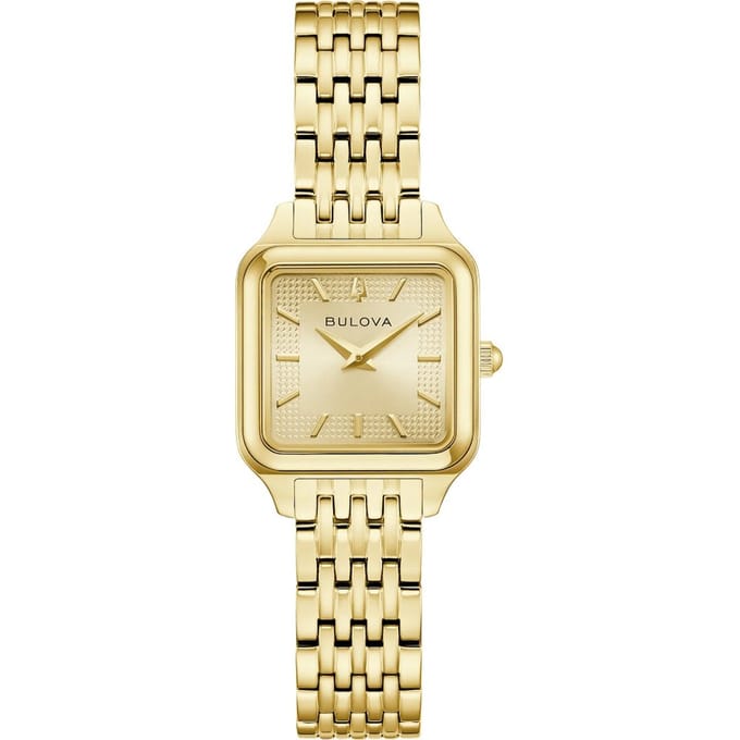 Bulova Sutton Carré Ton Or Acier Inoxydable Cadran Doré Quartz 97L191 Montre Femme or