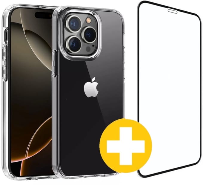 Hoesje en Screenprotector Combi Geschikt Voor iPhone 16 Pro Max - Transparant Hoesje + Premium Screenprotector