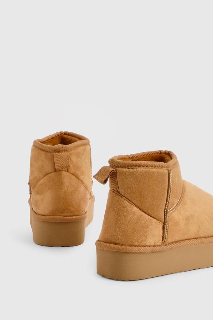 boohoo Dames Platform Cosy Enkellaarzen | Chestnut | Maat: 6