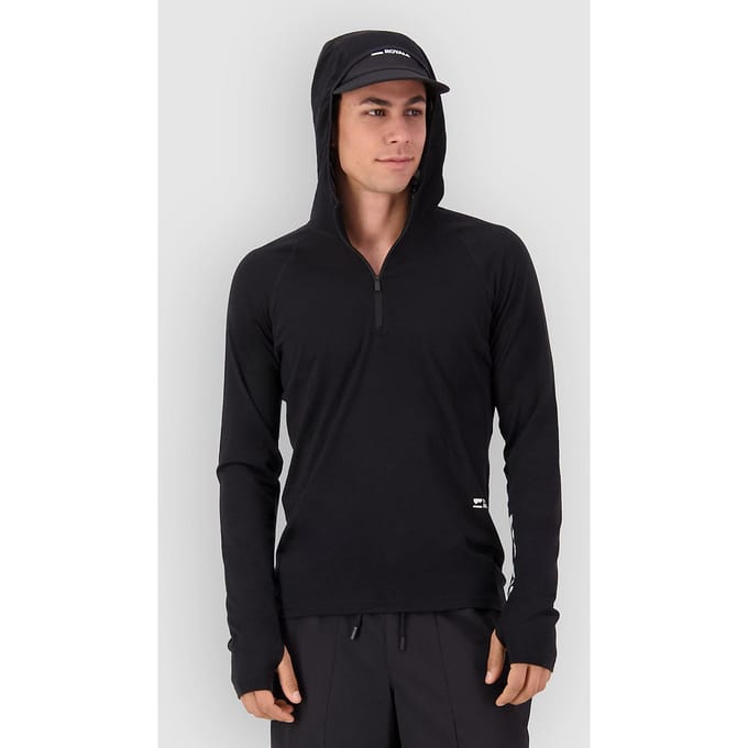 Mons Royale Temple Merino Long Sleeve Hood Thermo Shirt zwart