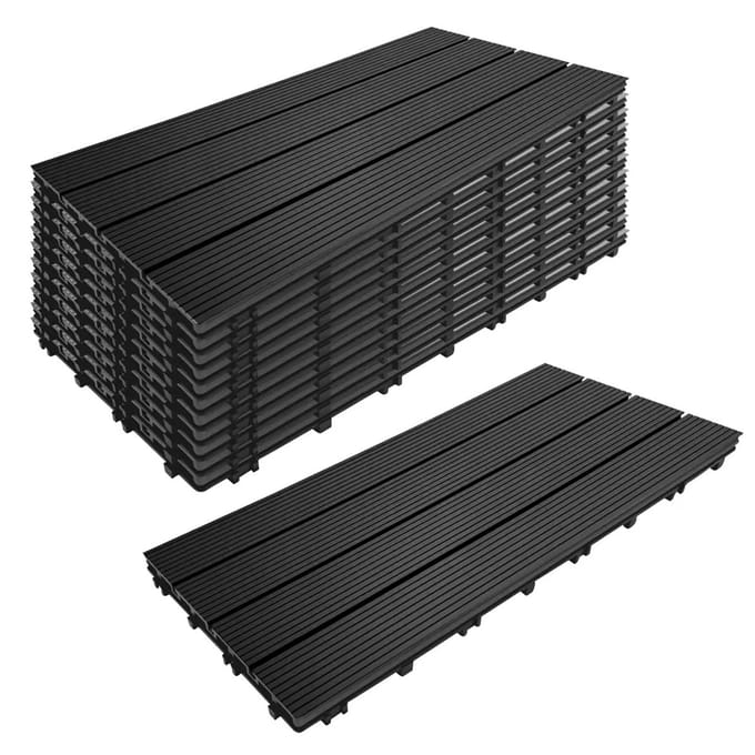 WPC tegels - set van 12 - 60x30 cm - houtlook - 2,2 m² - antraciet